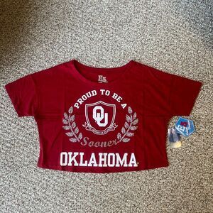 New Proud To Be A Oklahoma Sooner Crop Top T-Shirt College Sports Fan Tee Bling